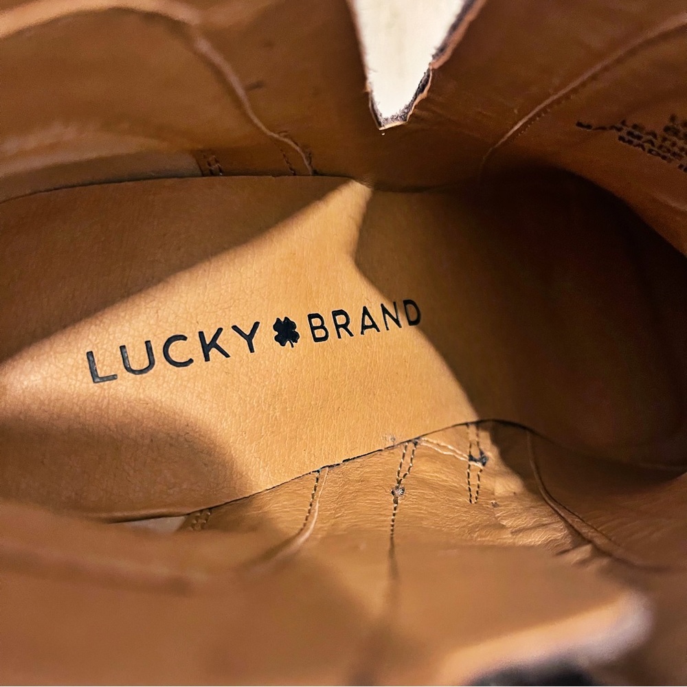 Women's Lucky Brand YABBA Ankle Boot STORM POWELL Wedge Stacked Leather Size 6.5 - Picture 11 of 12